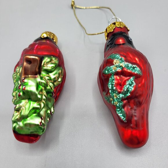 Blown Glass Red Cardinal Bird Christmas Ornaments Set Of 2 Holiday Tree Decor - Picture 4 of 8